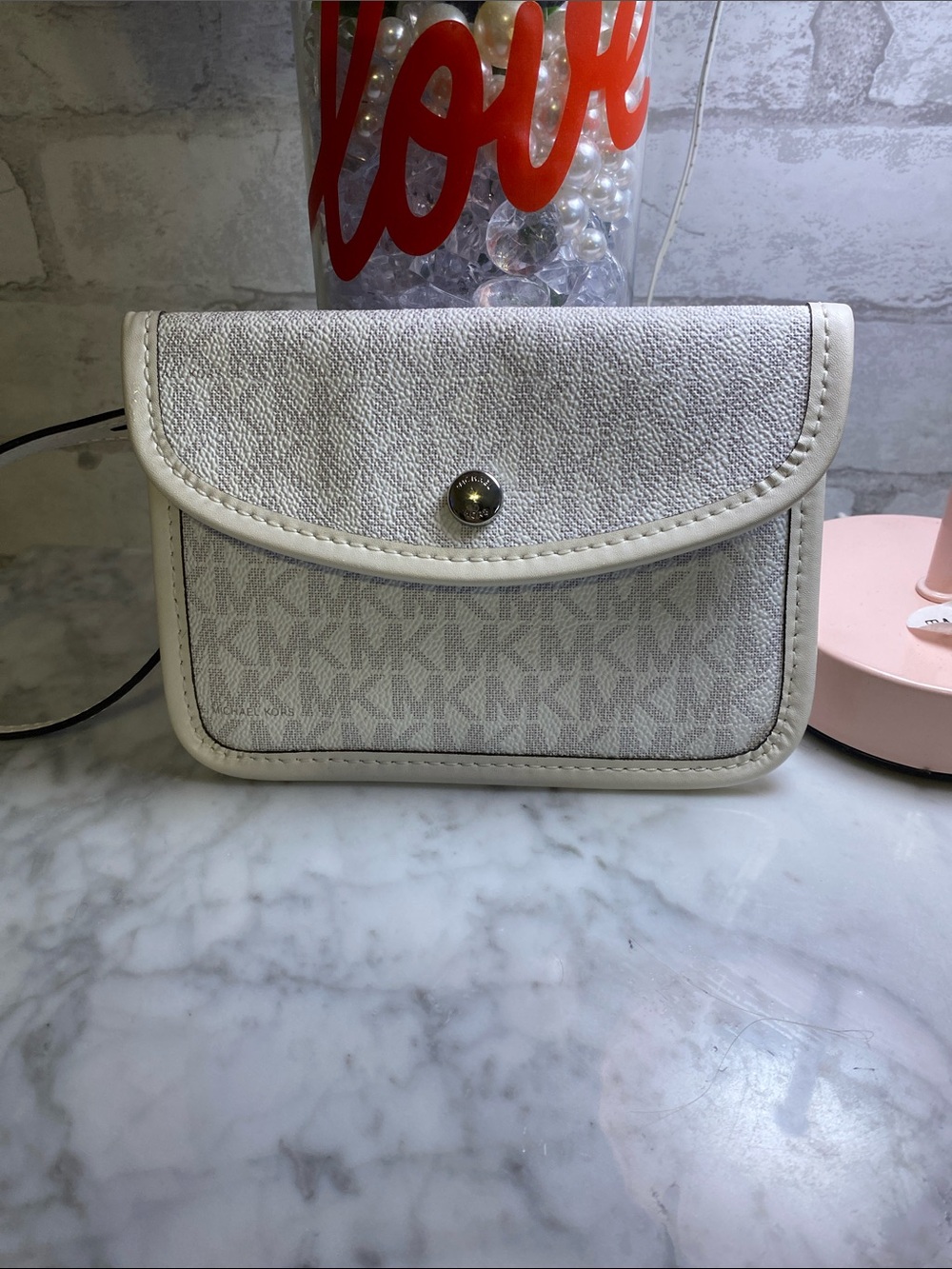 Michael Kors White Signature wristlet/ purse attachment Wallet